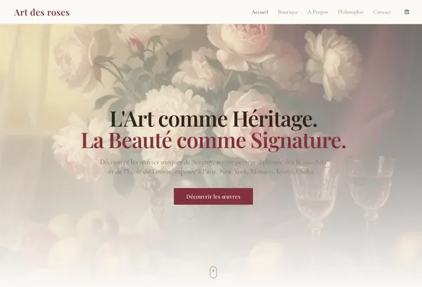 E-commerce artistique pour vente d'œuvres - Art des Roses